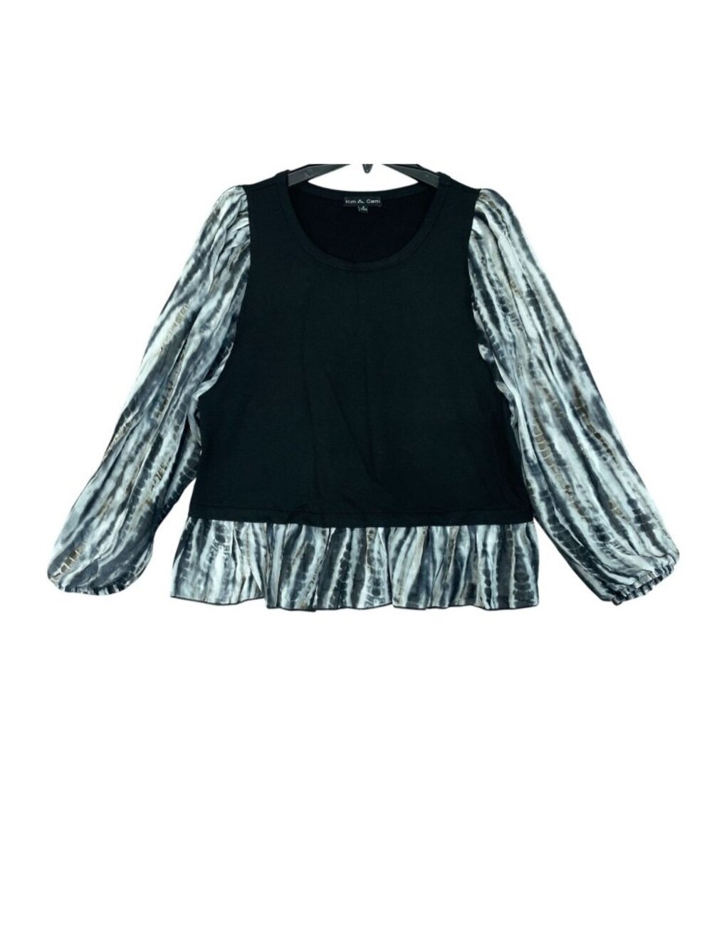 Kim & Cami Women's S Black Chiffon Sleeve Top With Ruffle Hem F1339